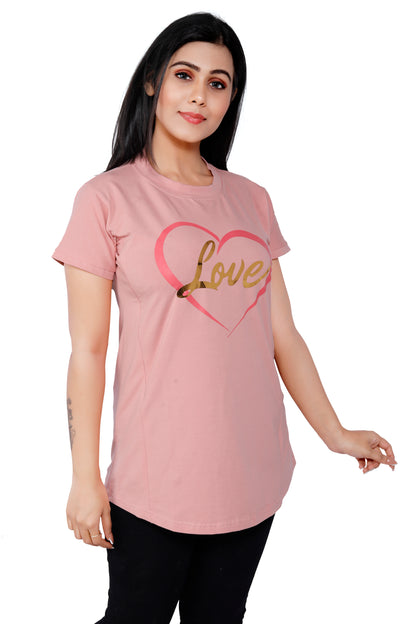 Women Cotton Feeding Top TShirt - Pink Love