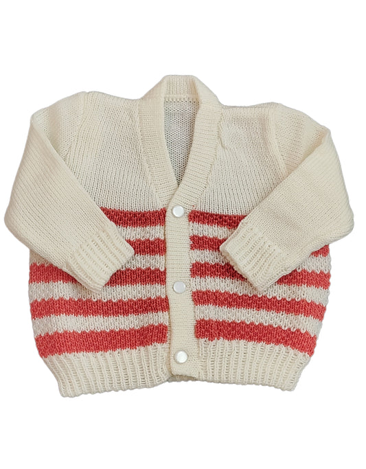 New Born Baby Woolen Knitted Sweater V-Neck-Saddle Brown