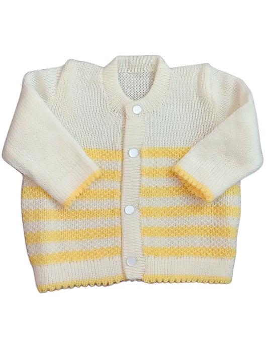 New Born Baby Woolen Knitted Sweater Round-Neck-White Mango
