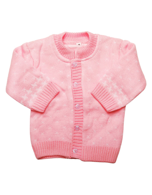 CUBS & HUGS Baby Girls Boys Woolen Round Neck Cardigan Sweater-Pink