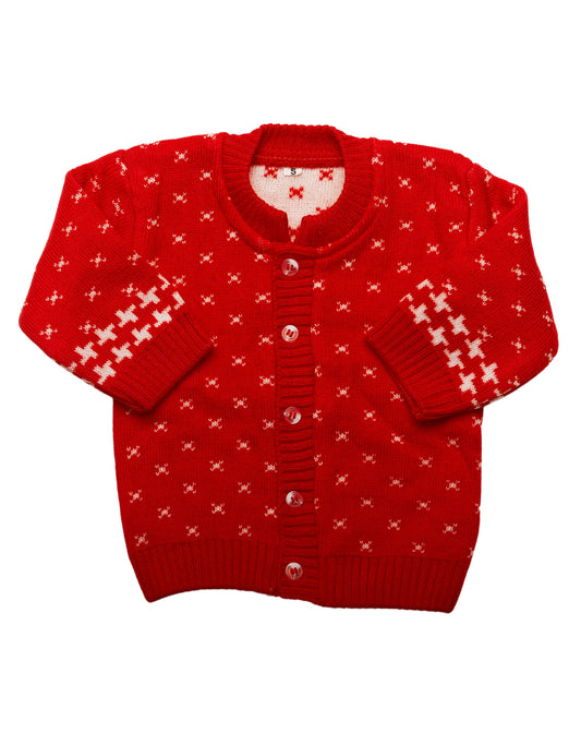 CUBS & HUGS Baby Girls Boys Woolen Round Neck Cardigan Sweater-Red
