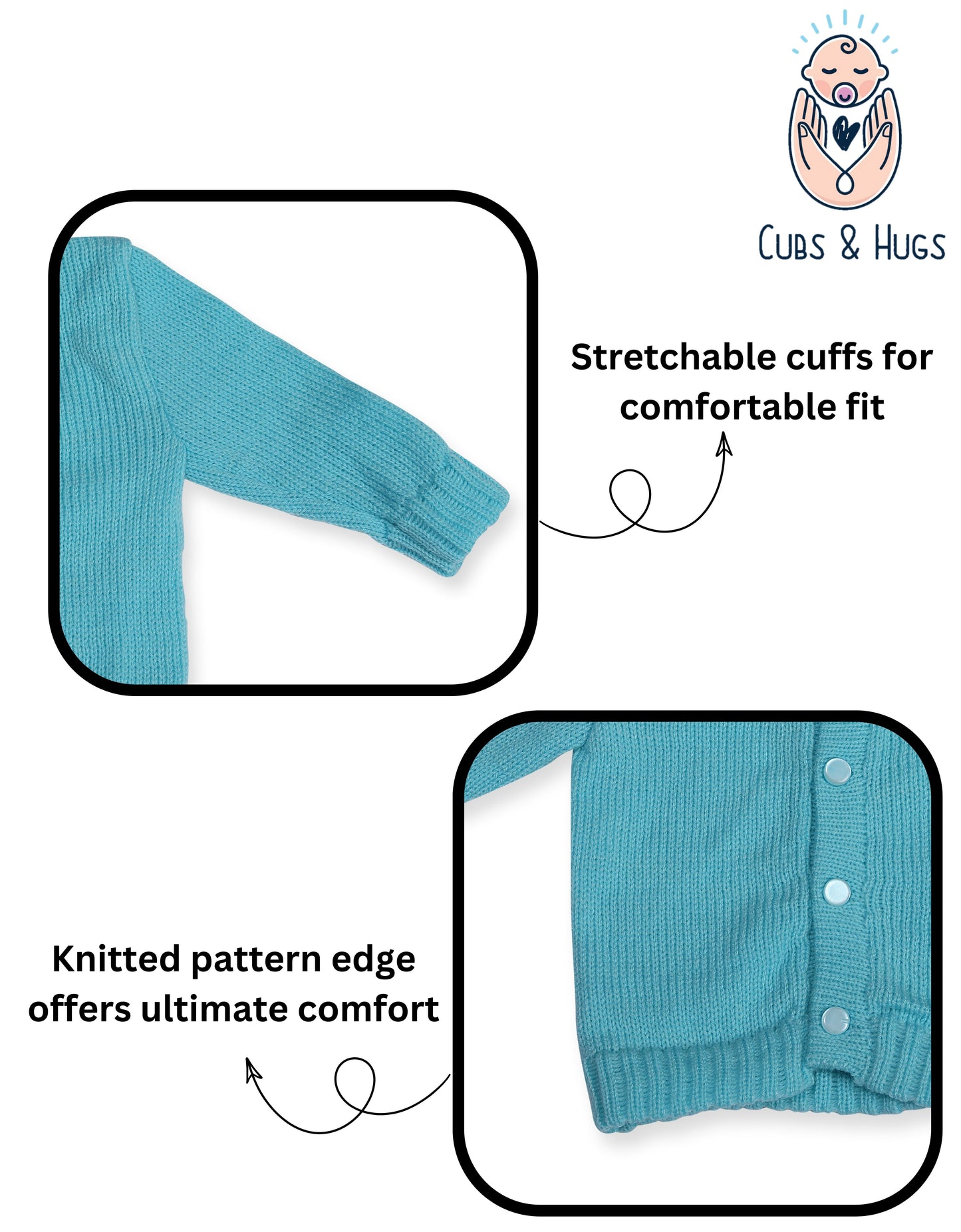 CUBS & HUGS Baby Sweater Front Open Round Neck Cardigan- Turquoise