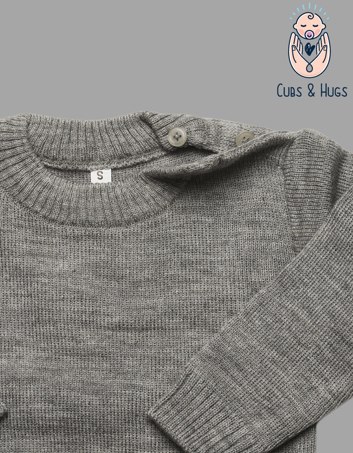 Full Sleeves Baby Woolen Sweater Pullover Cardigan- Grey