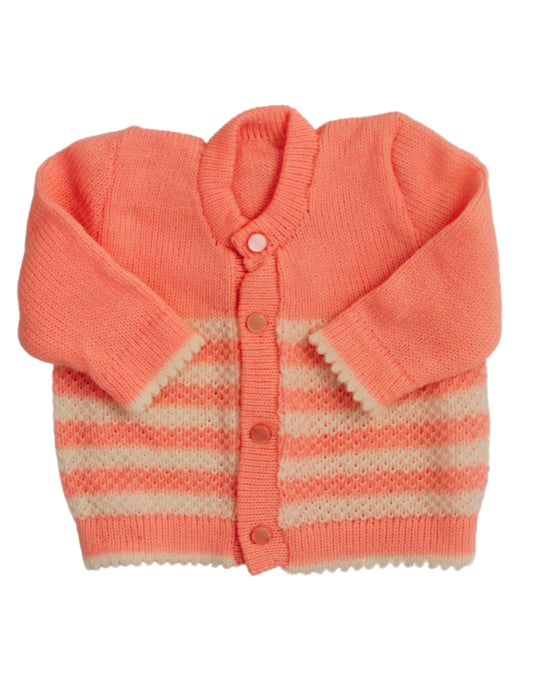 New Born Baby Woolen Knitted Sweater Round Neck-Pink