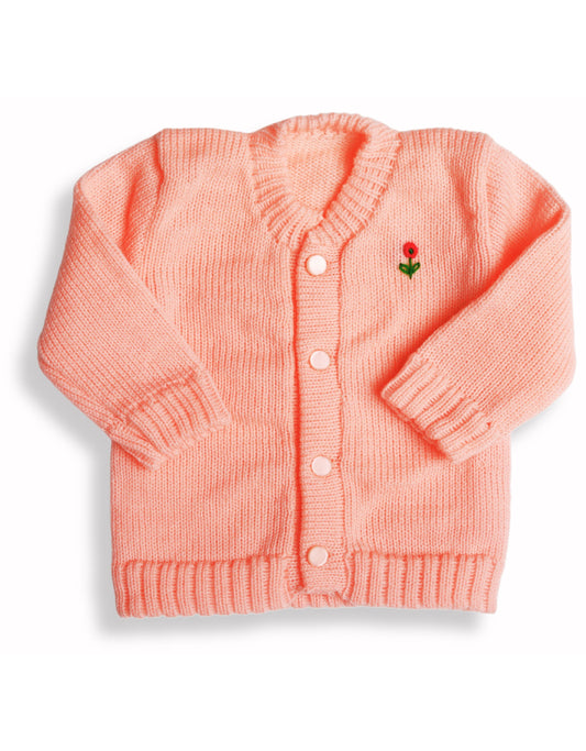 CUBS & HUGS Baby Sweater Front Open Round Neck Cardigan- Baby Pink
