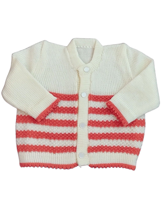 New Born Baby Woolen Knitted Sweater Round-Neck-White Saddle Brown