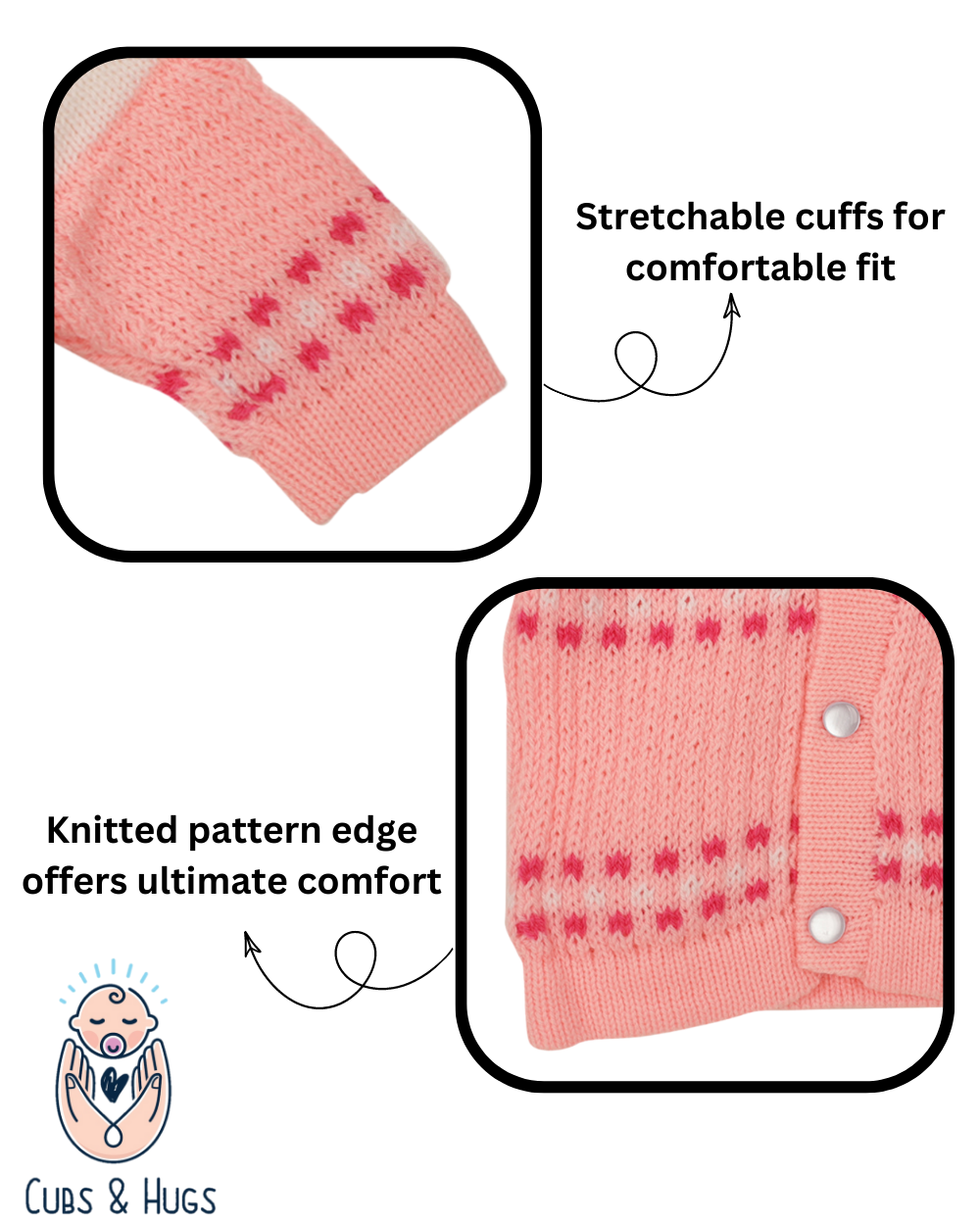 Knit Full Sleeves Sweater with Colour Block Design- Pink