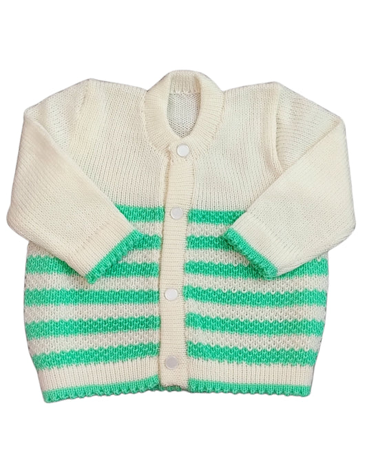 New Born Baby Woolen Knitted Sweater Round-Neck-White Green