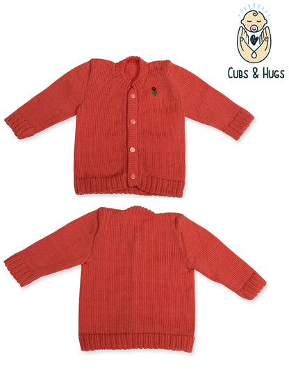 CUBS & HUGS Baby Sweater Front Open Round Neck Cardigan- Brown