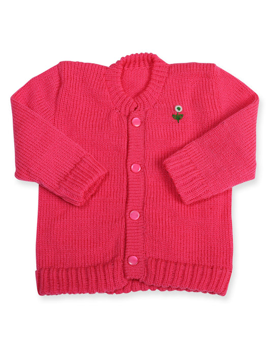 CUBS & HUGS Baby Sweater Front Open Round Neck Cardigan- Strawberry