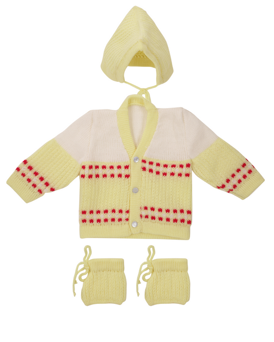 Knit Full Sleeves Sweater with Colour Block Design- Lemon