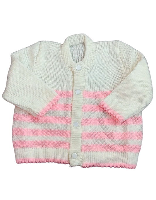 New Born Baby Woolen Knitted Sweater Round-Neck-White Pink