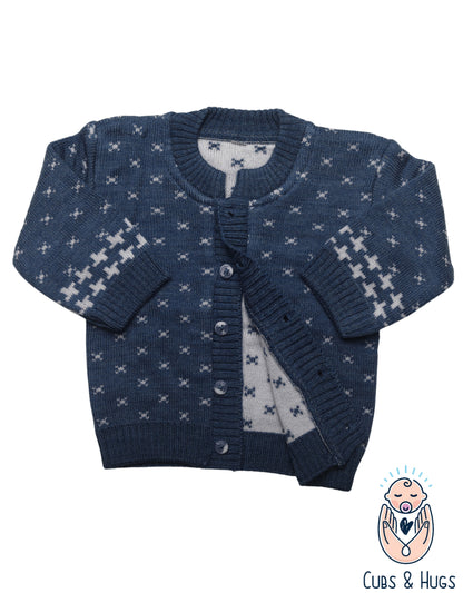 CUBS & HUGS Baby Girls Boys Woolen Round Neck Cardigan Sweater-AirForce Blue