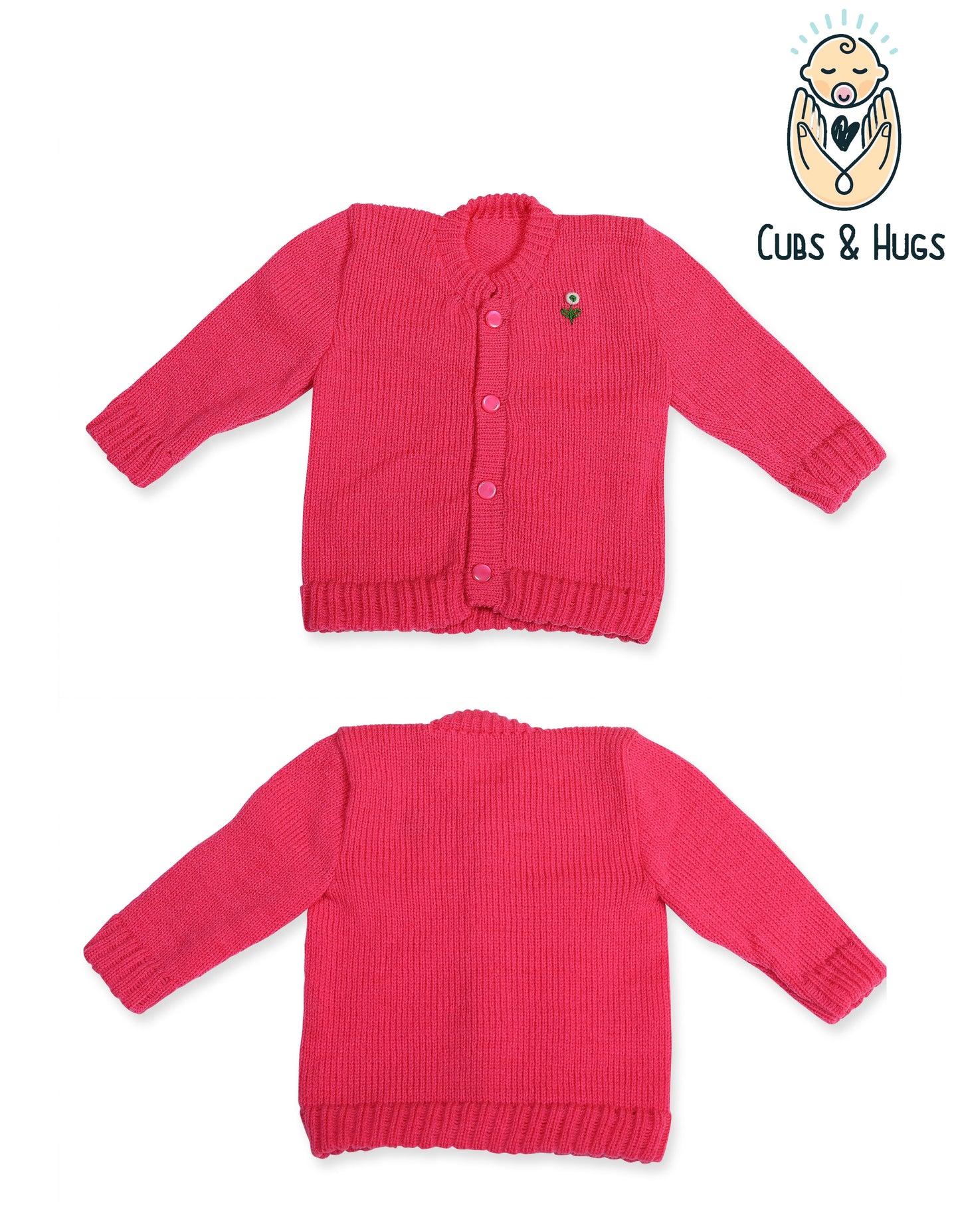 CUBS & HUGS Baby Sweater Front Open Round Neck Cardigan- Strawberry