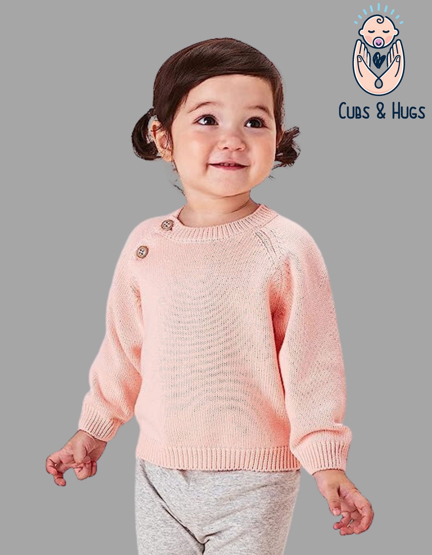 Full Sleeves Baby Woolen Sweater Pullover Cardigan- Pink