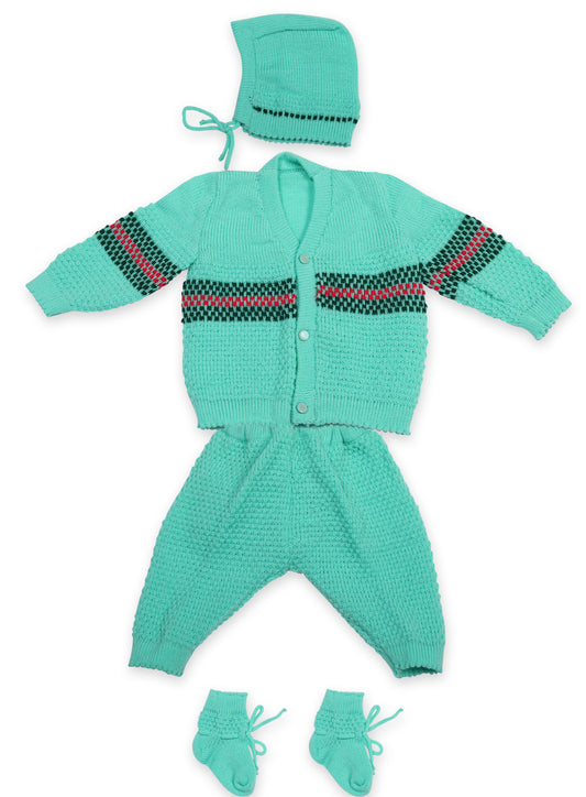 Baby Knitted Sweater, Leggings, Cap & Booties Full Suit (4 Pcs) Green