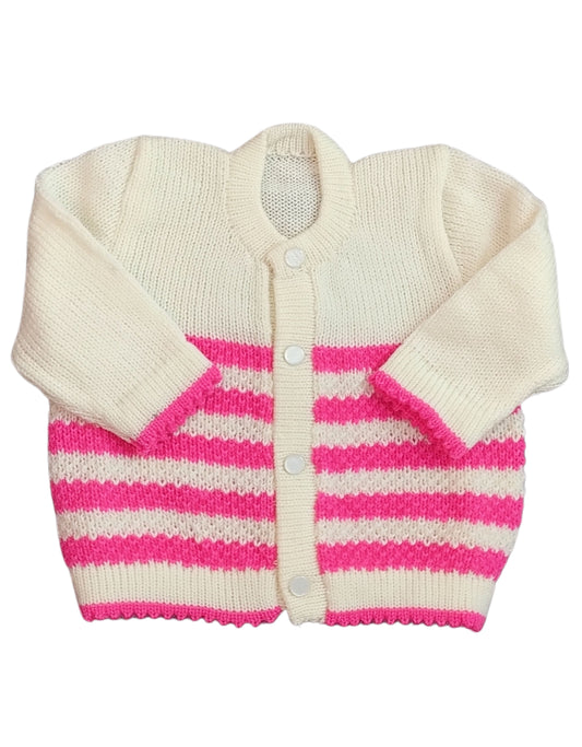 New Born Baby Woolen Knitted Sweater Round-Neck-White Strawberry