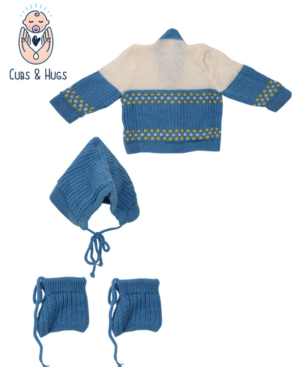 Knit Full Sleeves Sweater with Colour Block Design- Blue