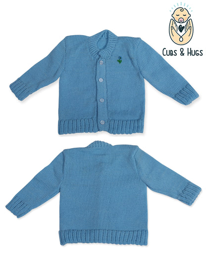 CUBS & HUGS Baby Sweater Front Open Round Neck Cardigan- Blue