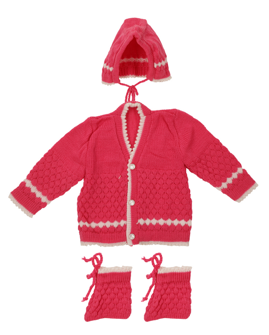 Knitted Baby Sweater Warm and Cozy- Strawberry