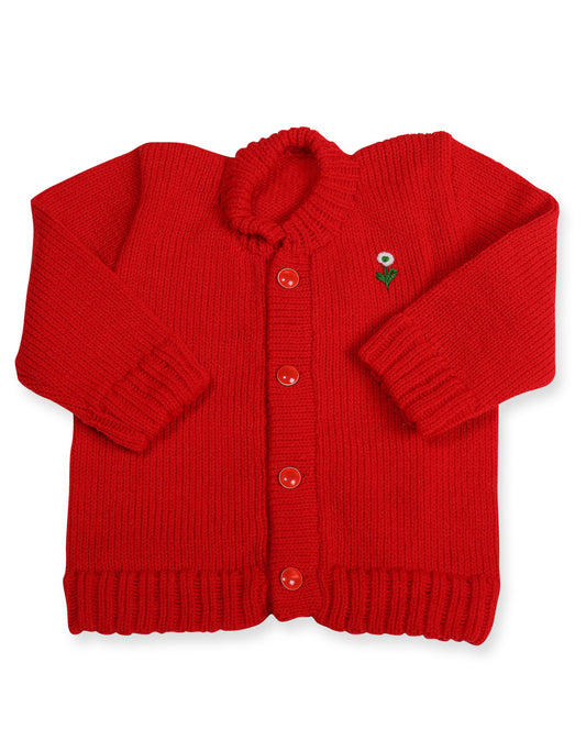 CUBS & HUGS Baby Sweater Front Open Round Neck Cardigan- Red