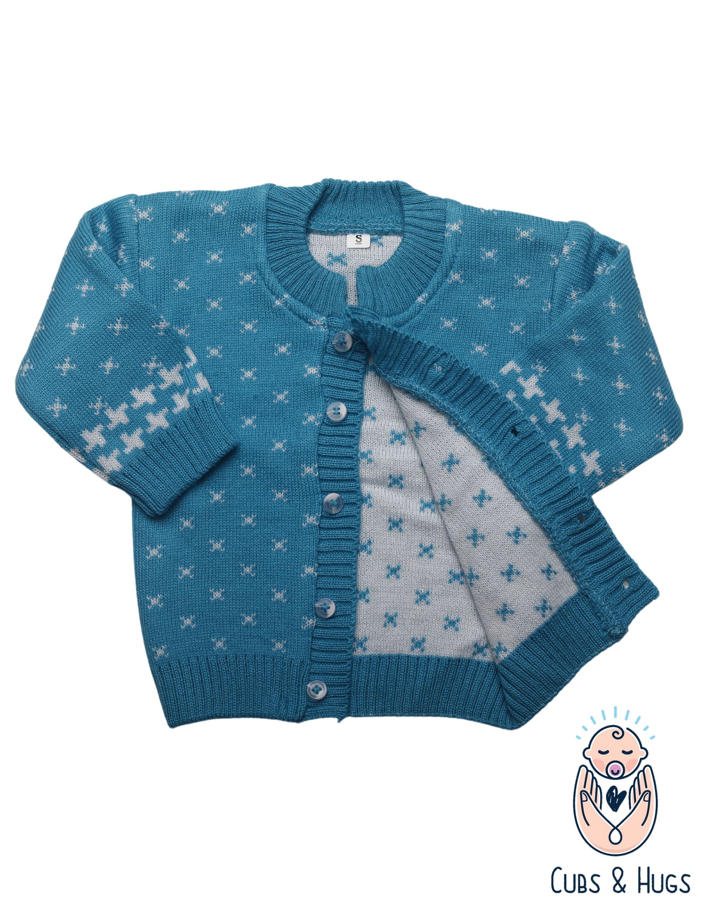 CUBS & HUGS Baby Girls Boys Woolen Round Neck Cardigan Sweater-Turquoise