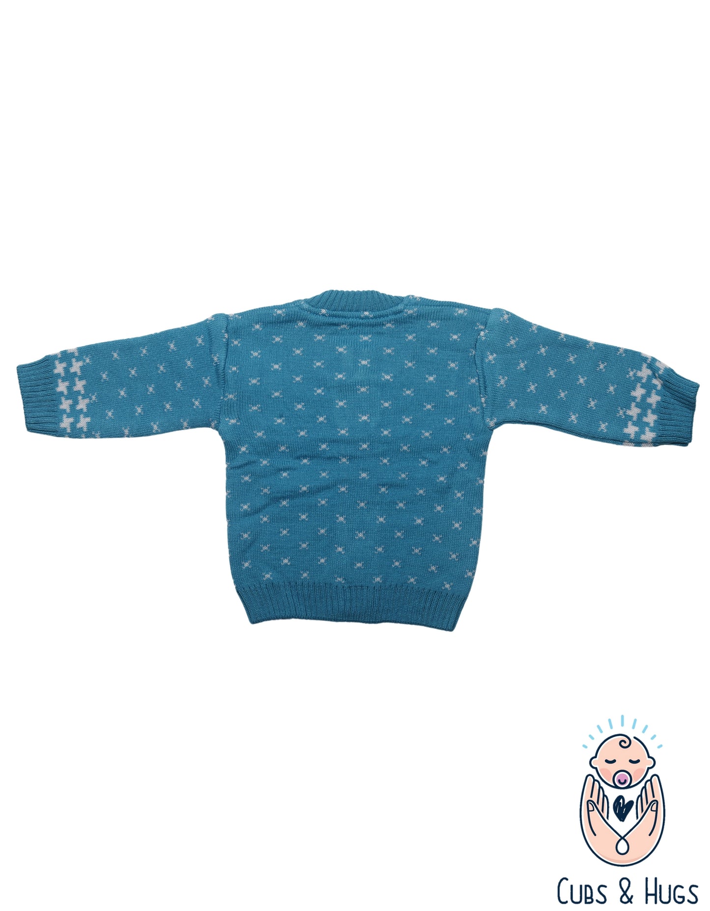 CUBS & HUGS Baby Girls Boys Woolen Round Neck Cardigan Sweater-Turquoise