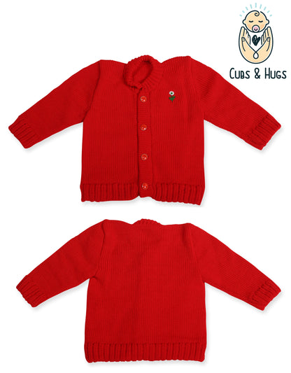 CUBS & HUGS Baby Sweater Front Open Round Neck Cardigan- Red