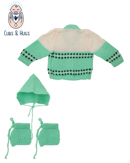 Knit Full Sleeves Sweater with Colour Block Design- Green