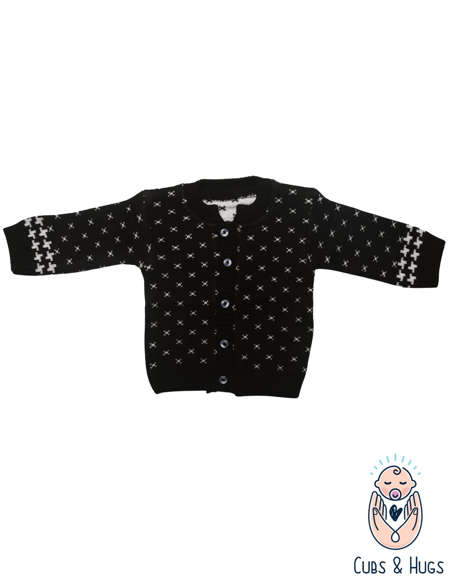 CUBS & HUGS Baby Girls Boys Woolen Round Neck Cardigan Sweater-Black