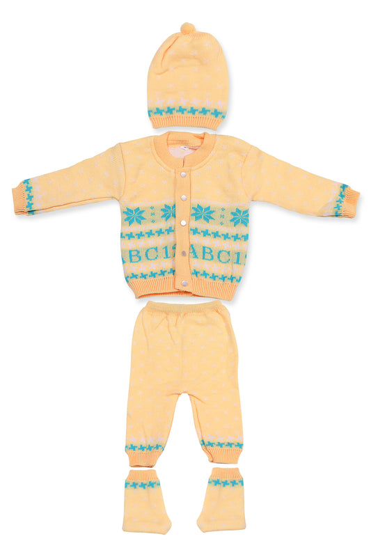Baby Knitted Sweater, Leggings, Cap & Booties Full Suit- ABC 123 (4 Pcs) Mango