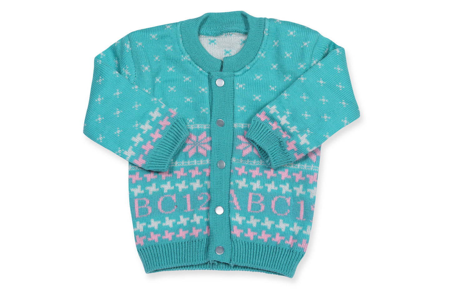 Baby Knitted Sweater, Leggings, Cap & Booties Full Suit- ABC 123 (4 Pcs) Turquoise
