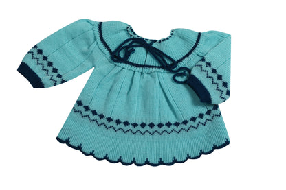 Baby Knitted Woolen Frock- Turquoise
