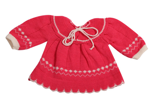 Baby Knitted Woolen Frock- Strawberry