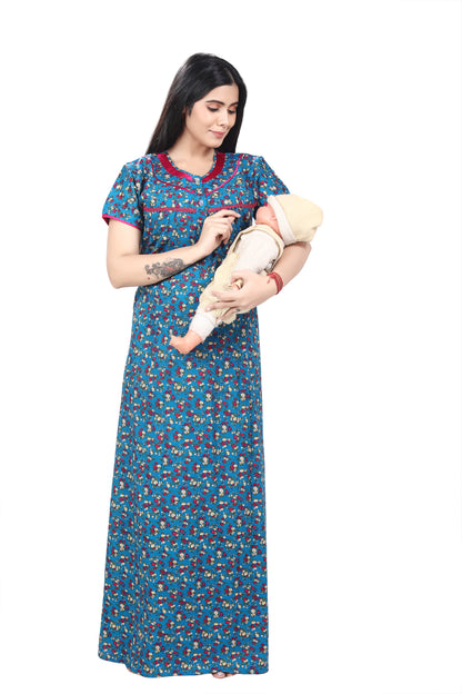 Women's Cotton All Over Print Maxi Maternity Nighty