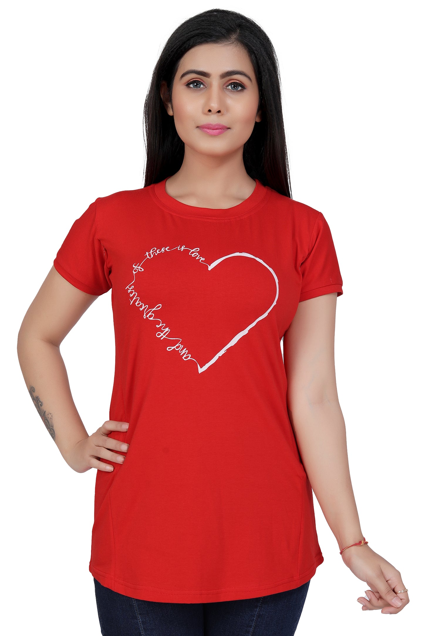 Women Cotton Feeding Top TShirt - Red Heart
