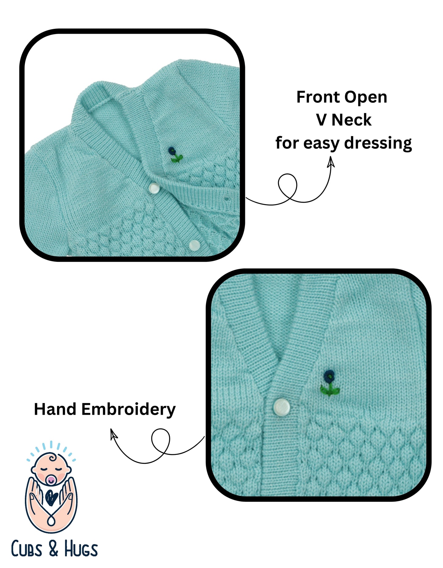 Soft Knitted Baby Sweater Warm and Cozy- Turquoise