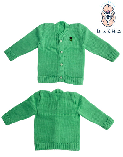 CUBS & HUGS Baby Sweater Front Open Round Neck Cardigan- Green