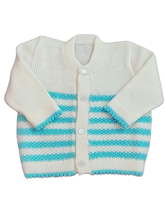 New Born Baby Woolen Knitted Sweater Round-Neck-White Turquoise