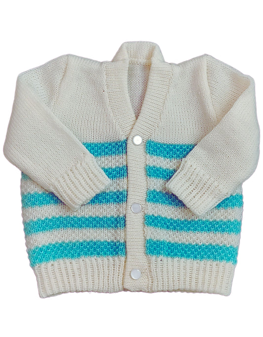 New Born Baby Woolen Knitted Sweater V-Neck-Turquoise