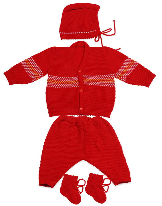 Baby Knitted Sweater, Leggings, Cap & Booties Full Suit (4 Pcs) Red