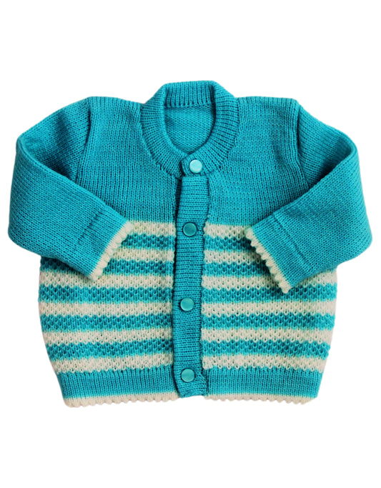 New Born Baby Woolen Knitted Sweater Round Neck-Turquoise