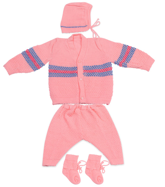 Baby Knitted Sweater, Leggings, Cap & Booties Full Suit (4 Pcs) Pink