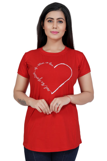 Women Cotton Feeding Top TShirt - Red Heart