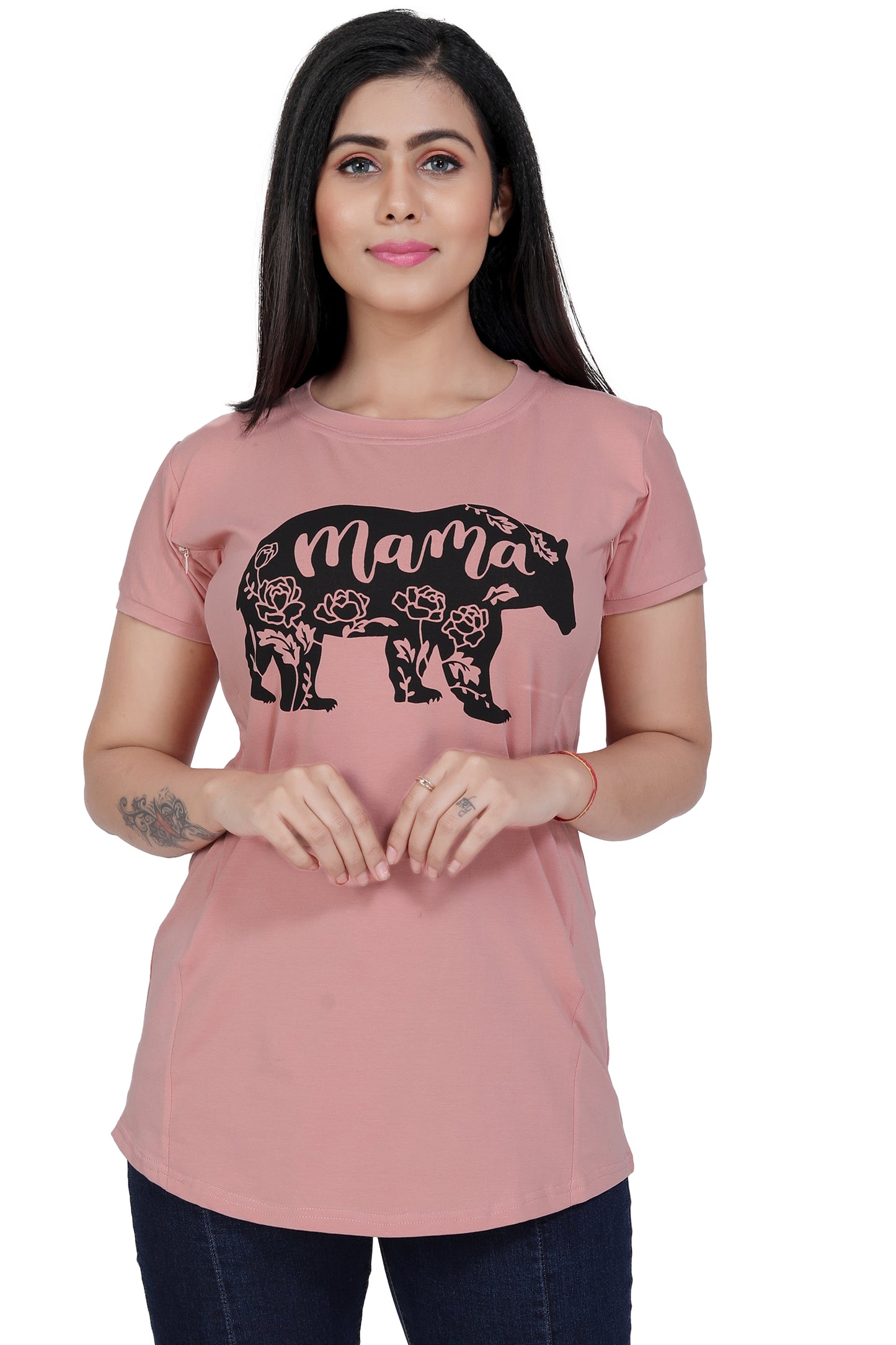 Women Cotton Feeding Top TShirt - Pink Bear