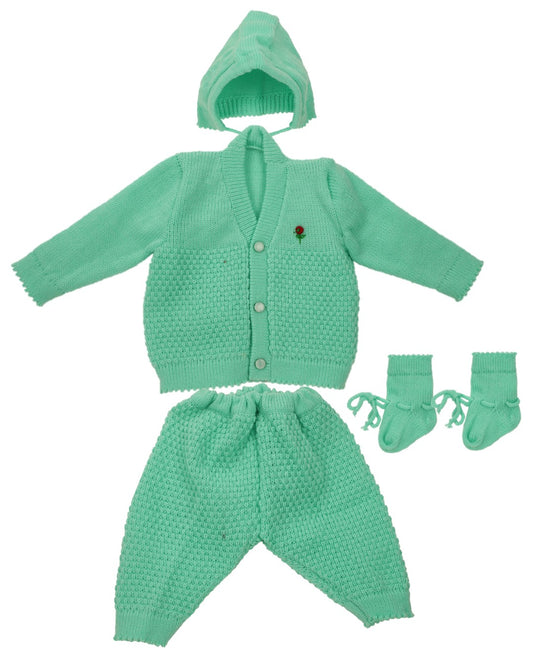 New Born Baby Woollen Sweater Full Suit (4 Pcs)(0-6 Months) Green