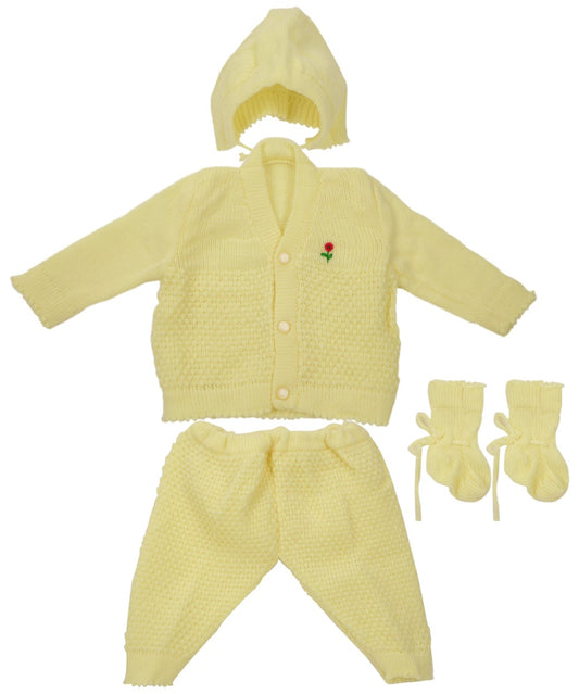 New Born Baby Woollen Sweater Full Suit (4 Pcs)(0-6 Months) Lemon